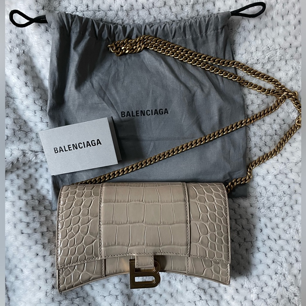 Balenciaga Croc Embossed Chain Wallet - Authentic